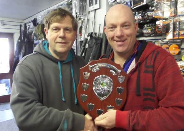 Lee Kendal (right) receives the KJVAC knockout trophy to Lee Kendal.