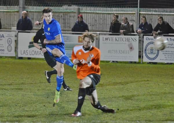 Action from Peterborough Sports' 3-1 win over Yaxley. Photo: David Lowndes.