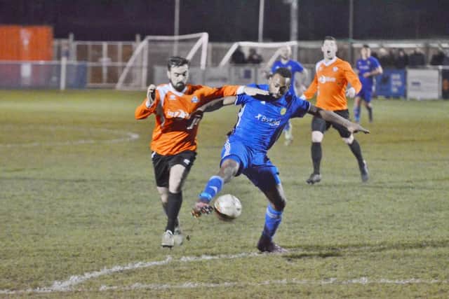 Action from Peterborough Sports' win over Yaxley. Photo: David Lowndes.