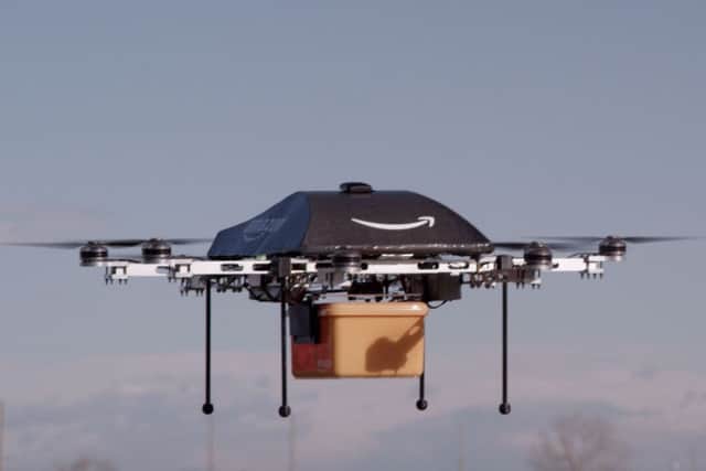 The Amazon drone which has completed it's first ever delivery in Cambridgeshire.