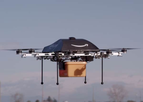 The Amazon drone which has completed it's first ever delivery in Cambridgeshire.