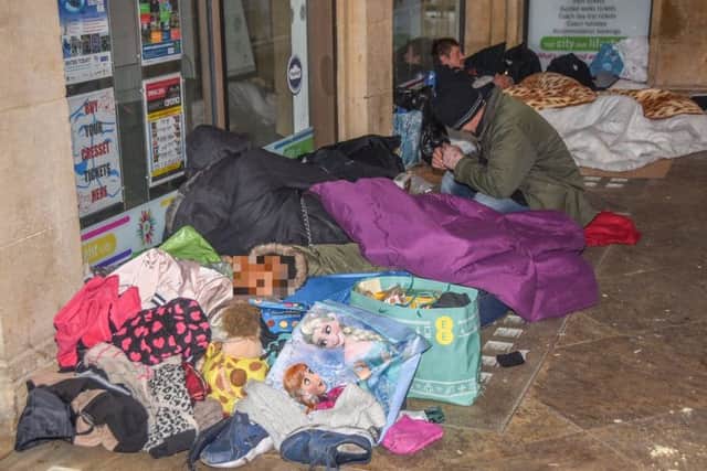 Rough sleepers in St Peter's Arcade