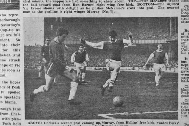 Bert Murray crosses the ball to John Hollins for Chelsea's fourth goal.