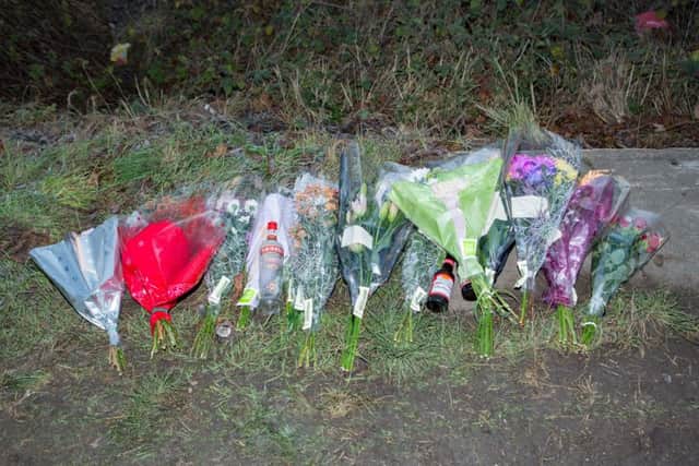 Tributes are left by the side of the road for the pair killed in a hit and run in Yaxley.,
Yaxley, Peterborough
05/01/2017. 
Picture by Terry Harris. THA