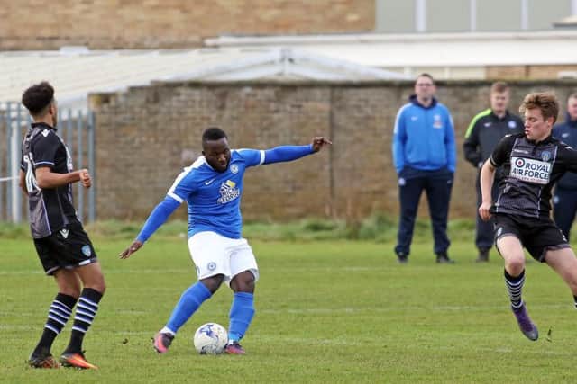Junior Morias scores for Posh reserves against Colchester. Photo: Joe Dent/theposh.com.