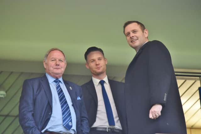 Posh chairman Darragh MacAnthony (right) and director of football Barry Fry at Stamford Bridge. Photo: Joe Dent/theposh.com.