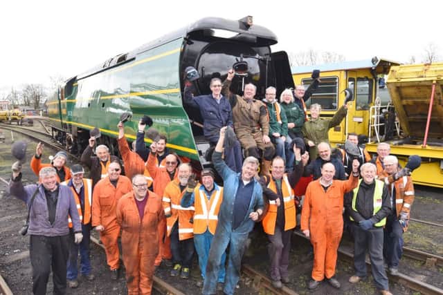 Steam test day for the Squadron 92 locomotive at Nene Valley Railway after 8 and a half years of renovation. Volunteers who worked on the project EMN-171101-224033009