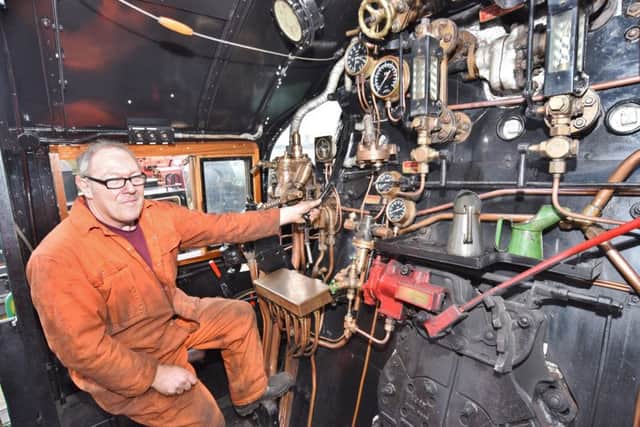 Steam test day for the Squadron 92 locomotive at Nene Valley Railway after 8 and a half years of renovation. Driver Alan Whenman on the footplate EMN-171101-224126009
