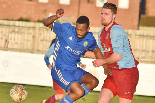 Avelino Vieira of Peterborough Sports during the 4-1 win in the United Counties Premier Division over Deeping Rangers. Photo: David Lowndes.