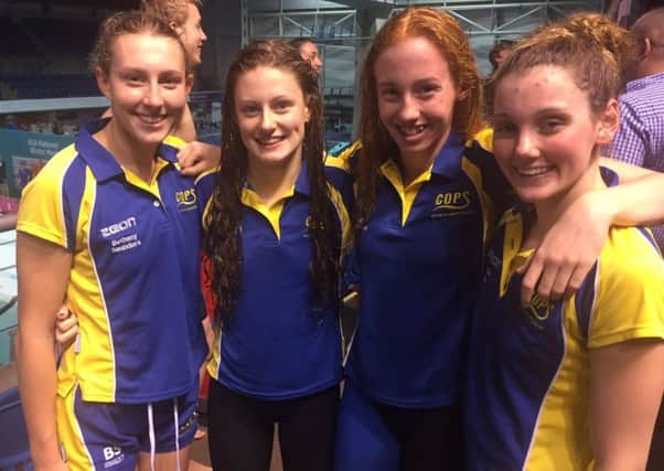 The COPS record-breaking 4x100m medley  team of, from the left, Bethany Saunders , Rachel Wellings , Poppy Richardson and Mollie Allen.