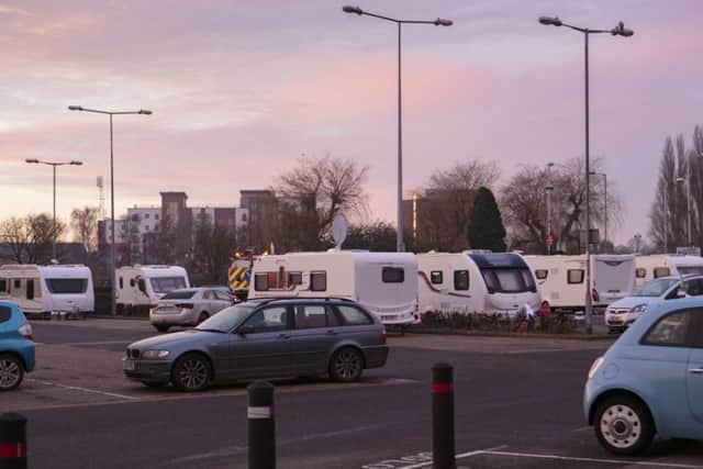 Travellers parked at Peterborough Crown Court