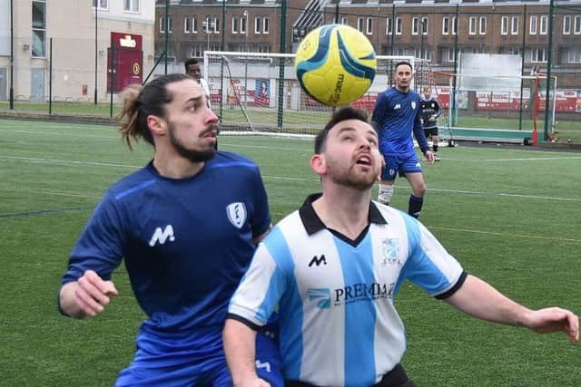 Ball juggling from a Premiair player during a win over Feeder FC. Photo: David Lowndes.