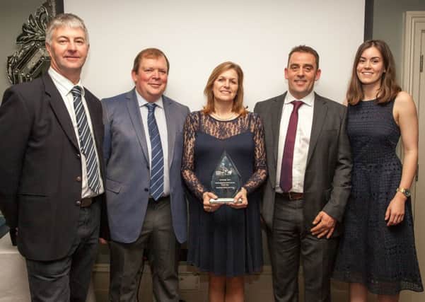 Pictured from the left at the 2017 Environmental Golf Awards ceremony are STRI Senior Ecology Consultant Bob Taylor, Greetham Valleys Managing Director Robert Hinch, Business & Marketing Director Dee Hinch, Course Manager Adi Porter and STRI Ecology Consultant Sophie Vukolic.