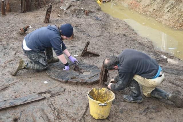 Bronze Age wheel found at Must Farm archaeological dig at Kings Dyke. EMN-160218-133013009