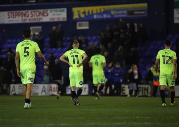 Posh players troop off the pitch after a poor performance at Oldham. Photo: Joe Dent/theposh.com.