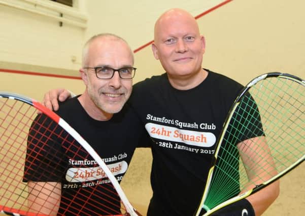 Henk Landeweerd and Nick Cole doing a 24hr sponsored squash marathon at Stamford squash centre. EMN-170129-090455009