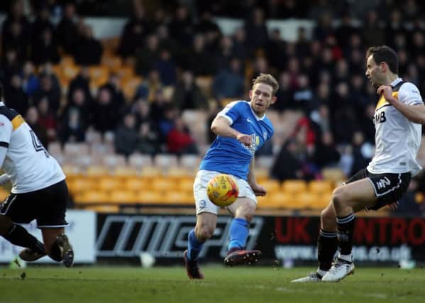 Craig Mackail-Smith spurned this second-half opportunity to claim his 100th Posh goal at Port Vale. Photo: Joe Dent/theposh.com.