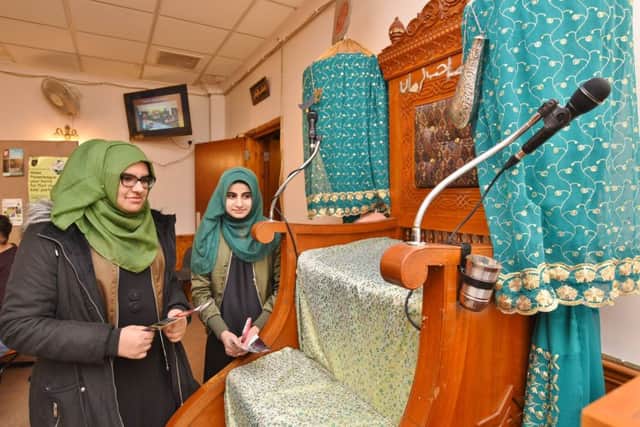 Open day at Husaini Islamic Centre at Burton Street. Samreen Halani and Jasmina Halani looking at the Imam's chair for prayers EMN-170502-162840009