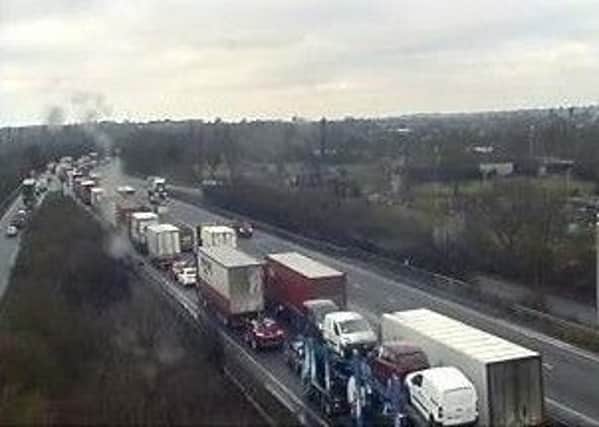 The queues on the A14 at Huntingdon - Photo: Highways England
