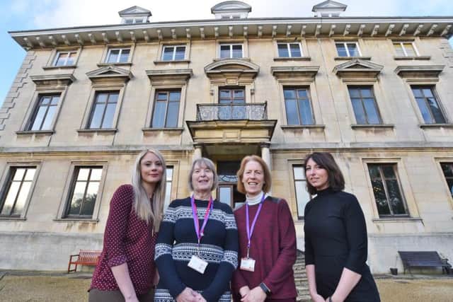 Peterborough Rape Crisis at Thorpe Hall.   sponsor Jessica Haighton from Princebuild  , Jacqui Latten-Quinn, vice chair of the board of trustees, Liz Cox, volunteer and Hayley Crosson, assistant service manager outside the hall. EMN-170802-082813009