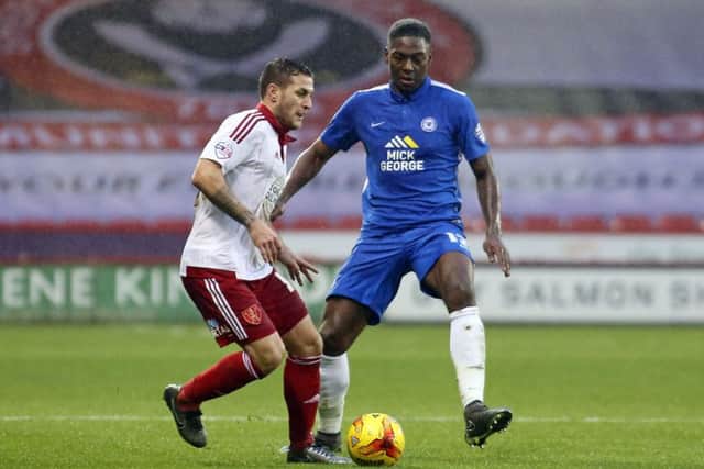 Billy Sharp in action for Sheffield United against Posh.