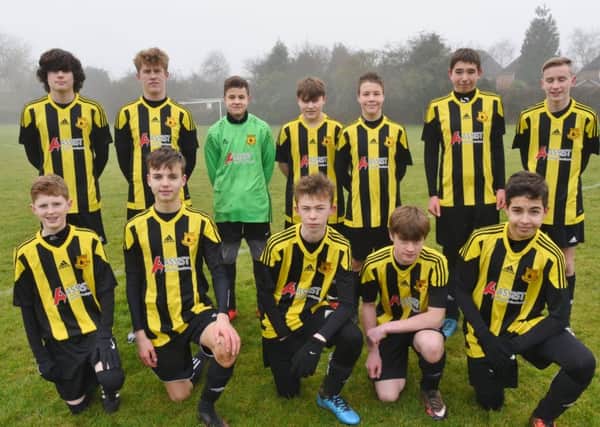 Crowland Under 14s are pictured before their 4-2 Junior Alliance League win over Netherton Hawks. From the left are, back, Ewan Hoyles, Jack Wortley, Matas Jurkstas, Ethan Crolley-Waine, Kyle Santoro, George Henning, Joseph Humphrey, front, Ethan Withers, Louis Carr, Tyler Wortley, Charlie Nicholls and Christian DSouza.