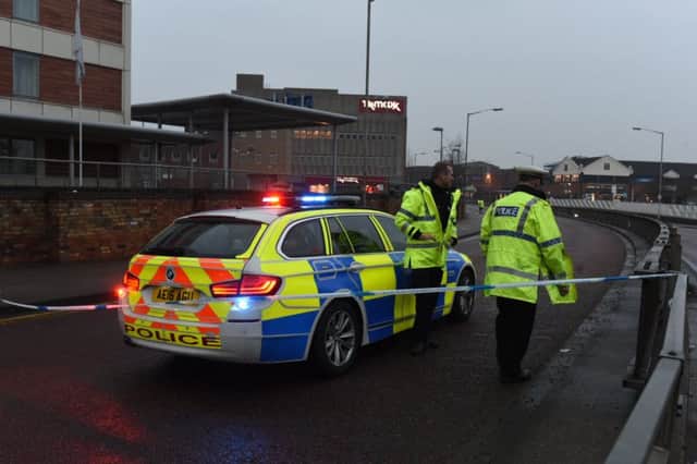 Police at the road closure in Peterborough