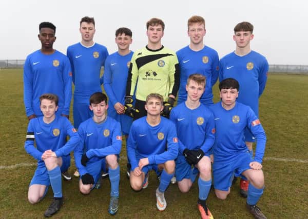 Pictured is the Peterborough Sports Under 18 team  before their 3-0 win over Whittlesey Black. They are Alex Janson, Dominic Ford, Fred Dye, Joe Carter, Jack Keenan, Roman Paterson, Elvis Munyri, Dylan Kilford, Calum Cooke, Ben Garner and Jordan Hammond.
