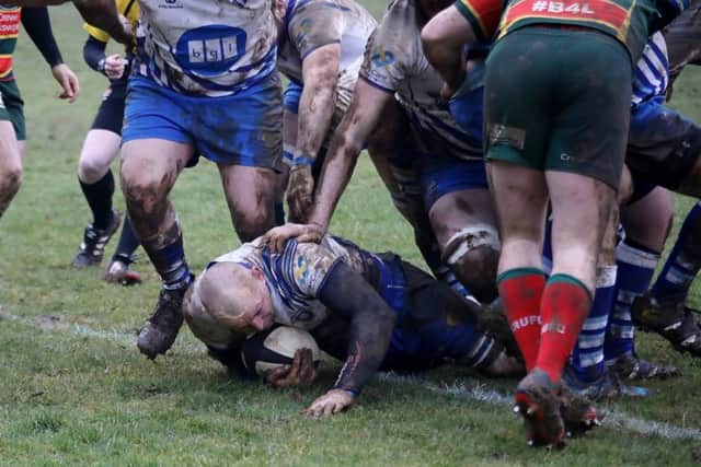 Marius Andrijauskas scores a try for the Lions against Sandbach. Picture: Mick Sutterby