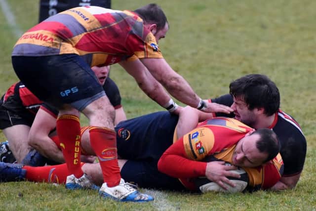 Stuart Day scores a try for Borough against Oundle. Picture: Kevin Goodacre