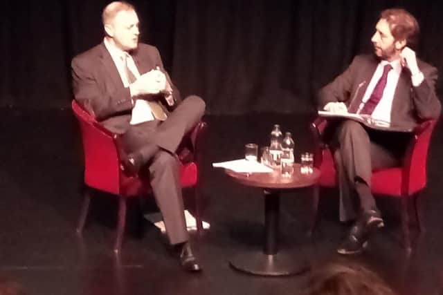 Peterborough MP Stewart Jackson, left, with Steve Bowyer, chief executive of Opportunity Peterborough, during the Q&A Brexit event at the Key Theatre, Peterborough.
