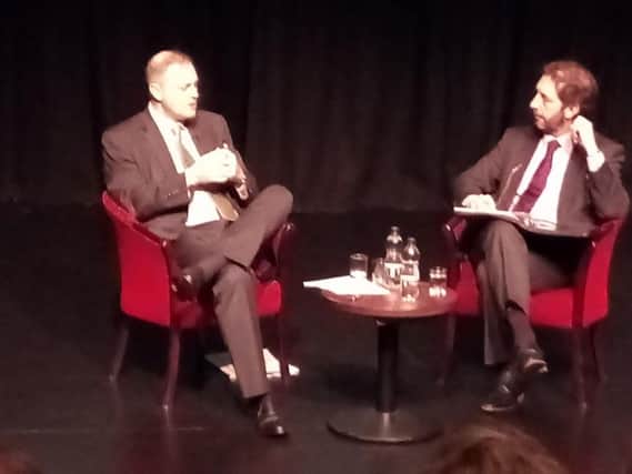 Peterborough MP Stewart Jackson, left, with Steve Bowyer, chief executive of Opportunity Peterborough, during the Q&A Brexit event at the Key Theatre, Peterborough.