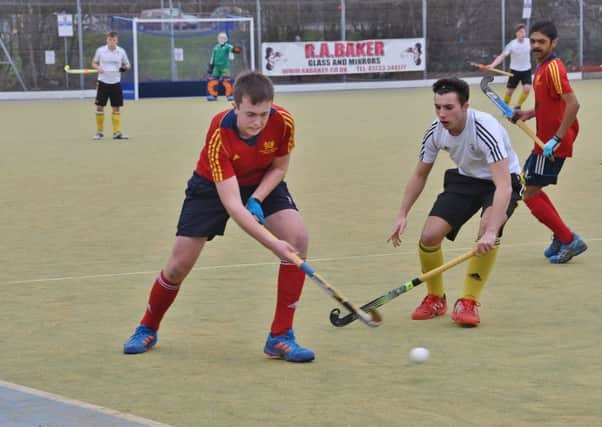 Action from the National Under 18 quarter-final tie between City of Peterborough (red) and Beeston. Photo: David Lowndes.