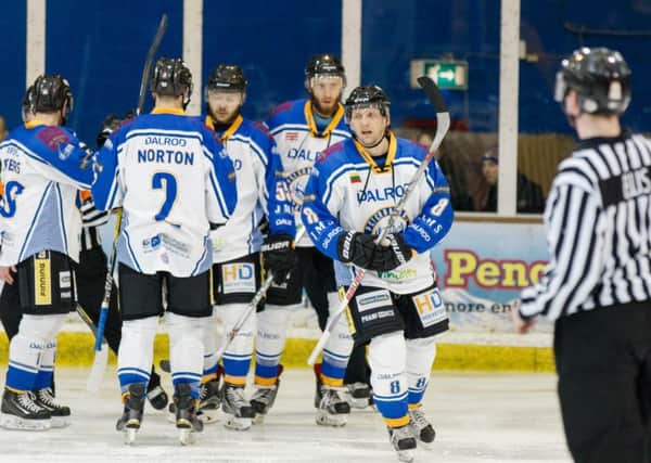 Darius Pliskauskas turns away after scoring the first of his two goals against Bracknell. Picture: Tom Scott