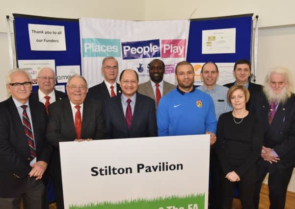 Opening of the new Stilton Community Centre. Shailesh Vara and guests with members of the Hunts FA EMN-170218-170858009