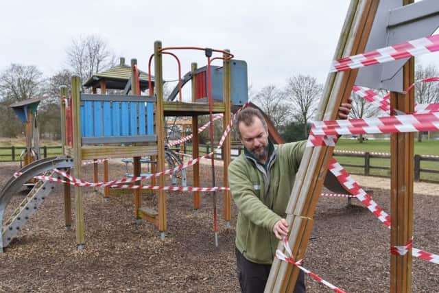 Vandalism of play equiptment, benches and fencing at Ferry Meadows. Pictured is estate warden Paul Easthope EMN-170902-173328009