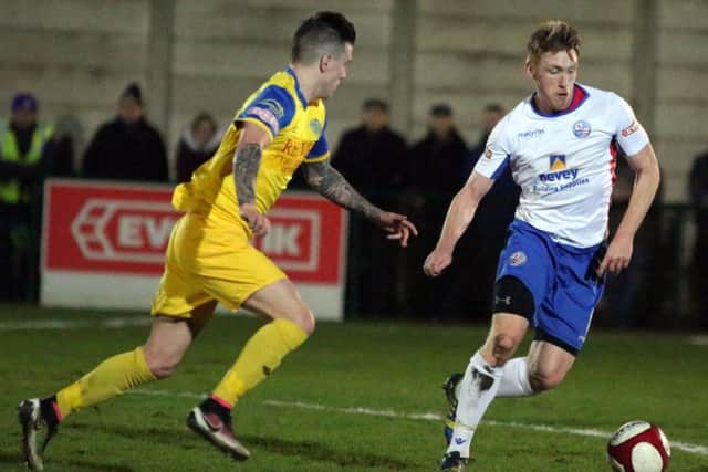 Action from Spalding's superb win at AFC Rushden & Diamonds. Photo: Alison Bagley.