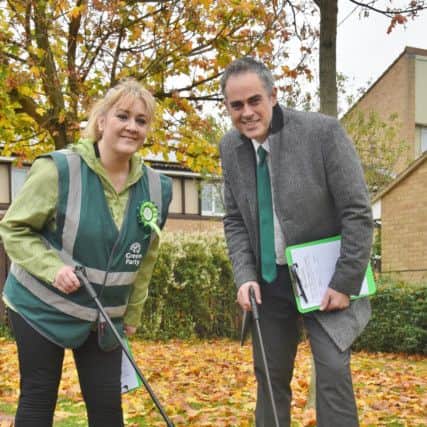 Julie Howell of the Green Party attending a litter pick at Beckingham with party co-leader Jonathan Bartley EMN-160111-154924009