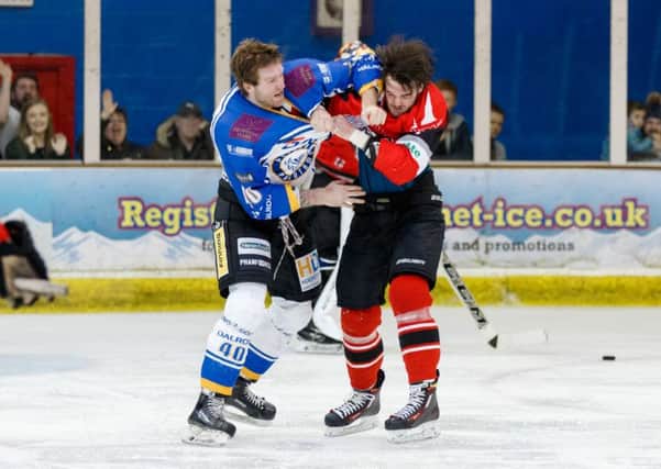 Phantoms' Petr Stepanek comes to blows with Basingstoke's Declan Balmer. Photo: Tom Scott - AMOimages.com.