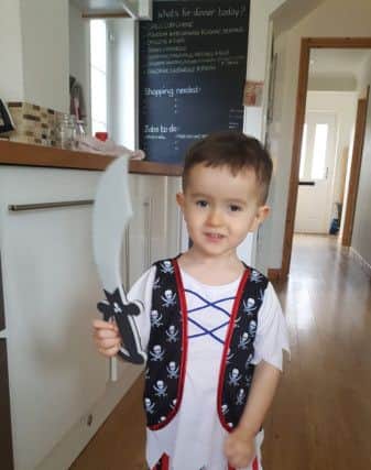 Hugo Lorimer aged 2 years, dressed as a Pirate from his favourite books at the moment...'The Pirates Next Door starring theJolley-Rogers' and 'Pirates Love Underpants' - Thanks to mum Stacey Lorimer.
