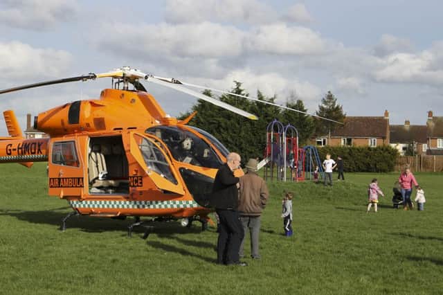 Magpas Air Ambulance lands in a Stanground Park.  Stanground, Peterborough 04/03/2017.  Picture by Terry Harris. THA