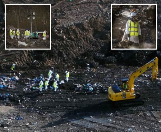 Specialist search team searching the Milton landfill site in Cambridge for the body of missing RAF serviceman Corrie McKeague. Photo: SWNS