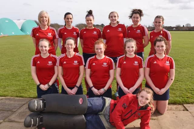 The City of Peterborough Ladies second team who were beaten by Newmarket 1-0 last weekend, back row, left to right,  Sue McNaughton, Laura Andrew, Jen Duffy, Holly Finding, Emily Dakin, Chelsea Oldham, (centre) Emily Morris, Nikki Harris, Becky Wadsworth, Ann Howells, Ella Bains, (front) Charlie Exton.