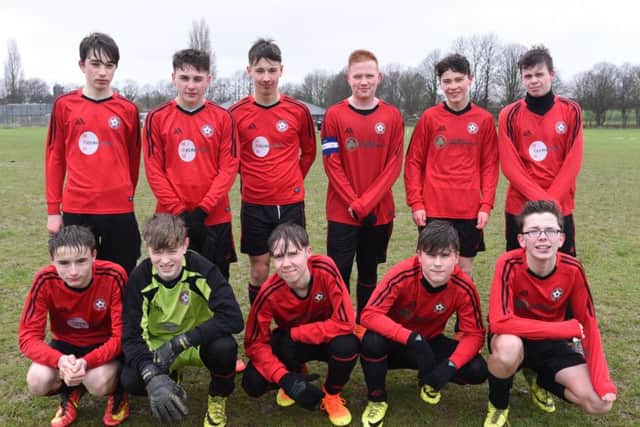 Pinchbeck United Under 15s are pictured before a 7-4 defeat by Stanground Sports. They are Michael McGowan, Tom Thorold, Luca Ward, Jordan Johnson, Ben Smith, Corey Palmer, Ben Mansfield, Ryan Kelly, Maxsims Smernov, Stefan Stolern.