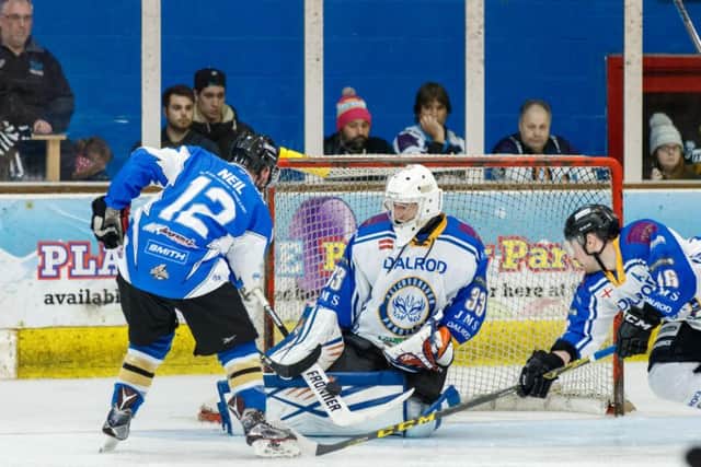 Phantoms netminder Janis Auzins in man-of-the-match action against MK. Photo: Tom Scott-AMOimages.com.