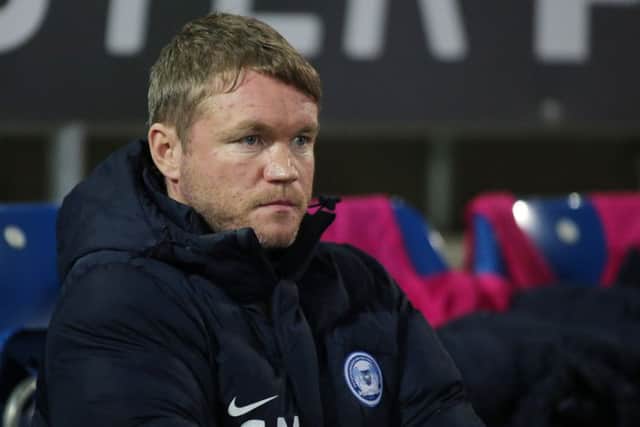 Posh manager Grant McCan during a frustrating game at Chesterfield. Photo: Joe Dent/theposh.com.