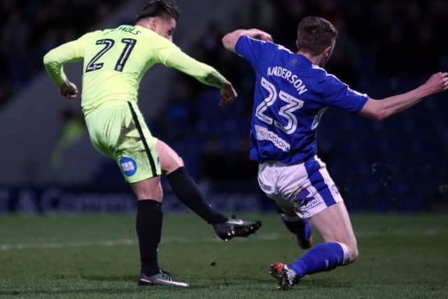 Top scorer Tom Nichols scores for Posh at Chesterfield. Photo: Joe Dent/theposh.com.