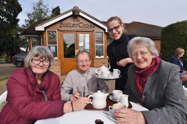 Judy Jones, Alun Williams, Filomena Terranova and Jill Walker at Central Park. The Buttercross celebrates 25 years in the park this week. EMN-170314-165535009