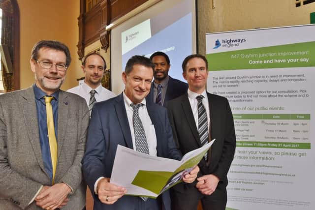 Improving the A47 (Wansford to Sutton) public consultation at the Town Hall.  Pictured are  Highways England representatives Nick Atkinson, Jack Tappin, Dave Masters, Bernard Ibekwem and Philip Davie EMN-170314-170205009