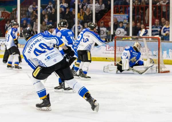 Petr Stepanek watches his shot hit the back of the net for the equaliser against Milton Keynes. Picture: Tom Scott